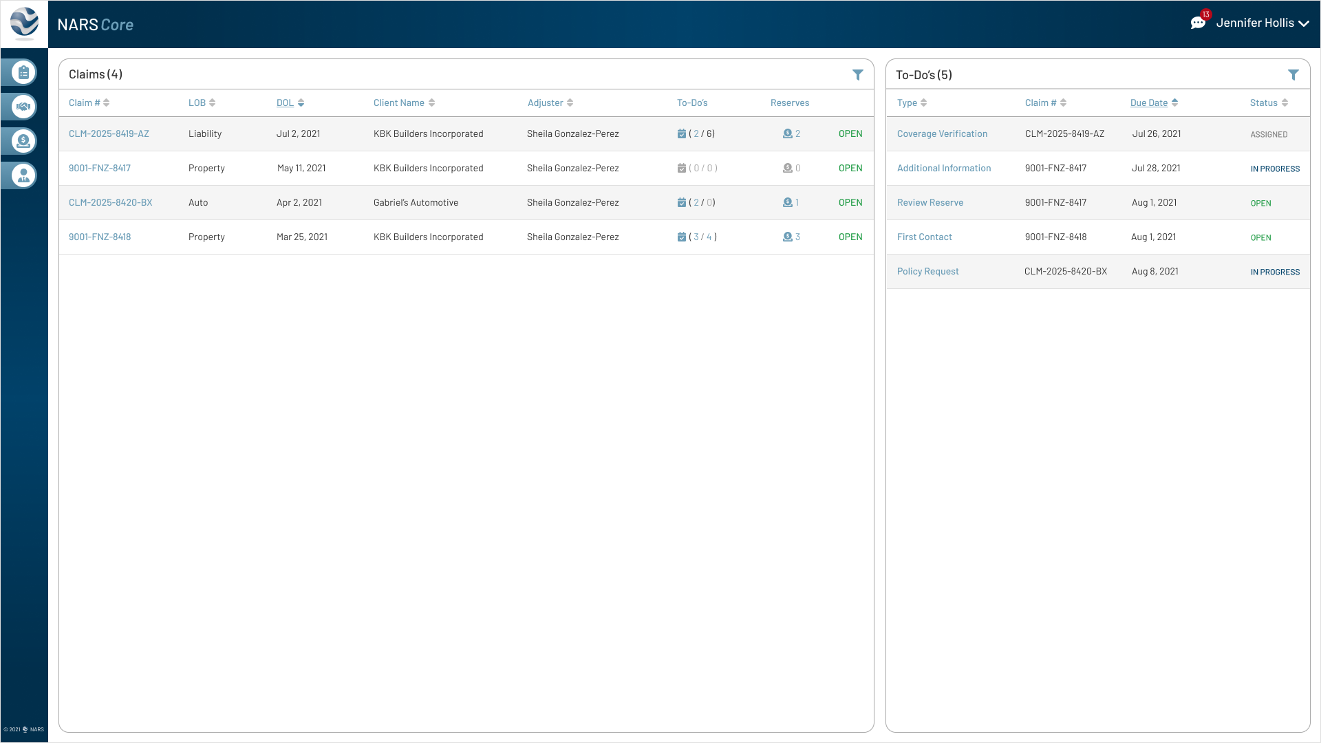 NARS Claim Processing Application – MVP Landing Screen