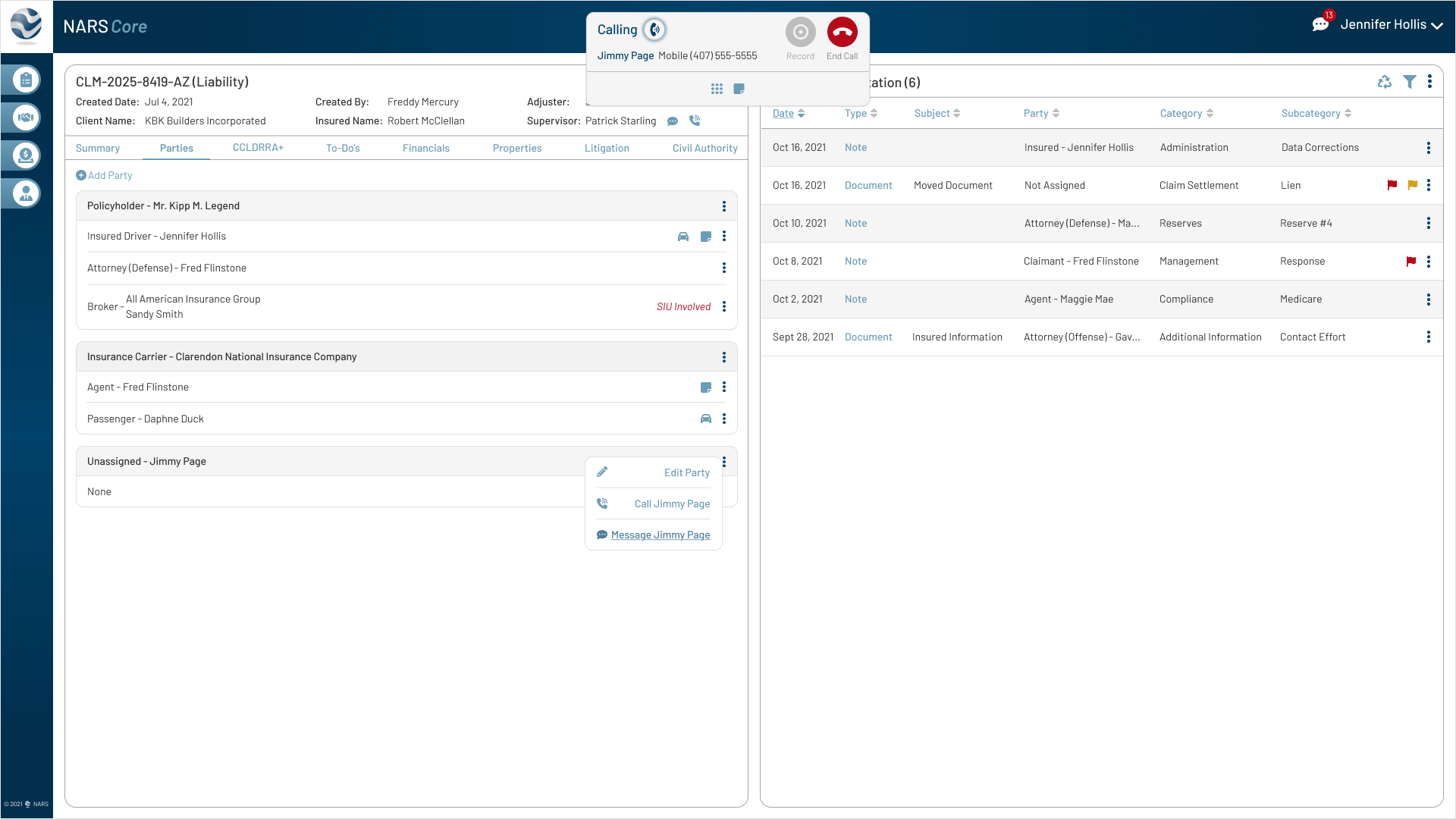 Message Party Option — Users can trigger the messaging functionality to instantly contact a party