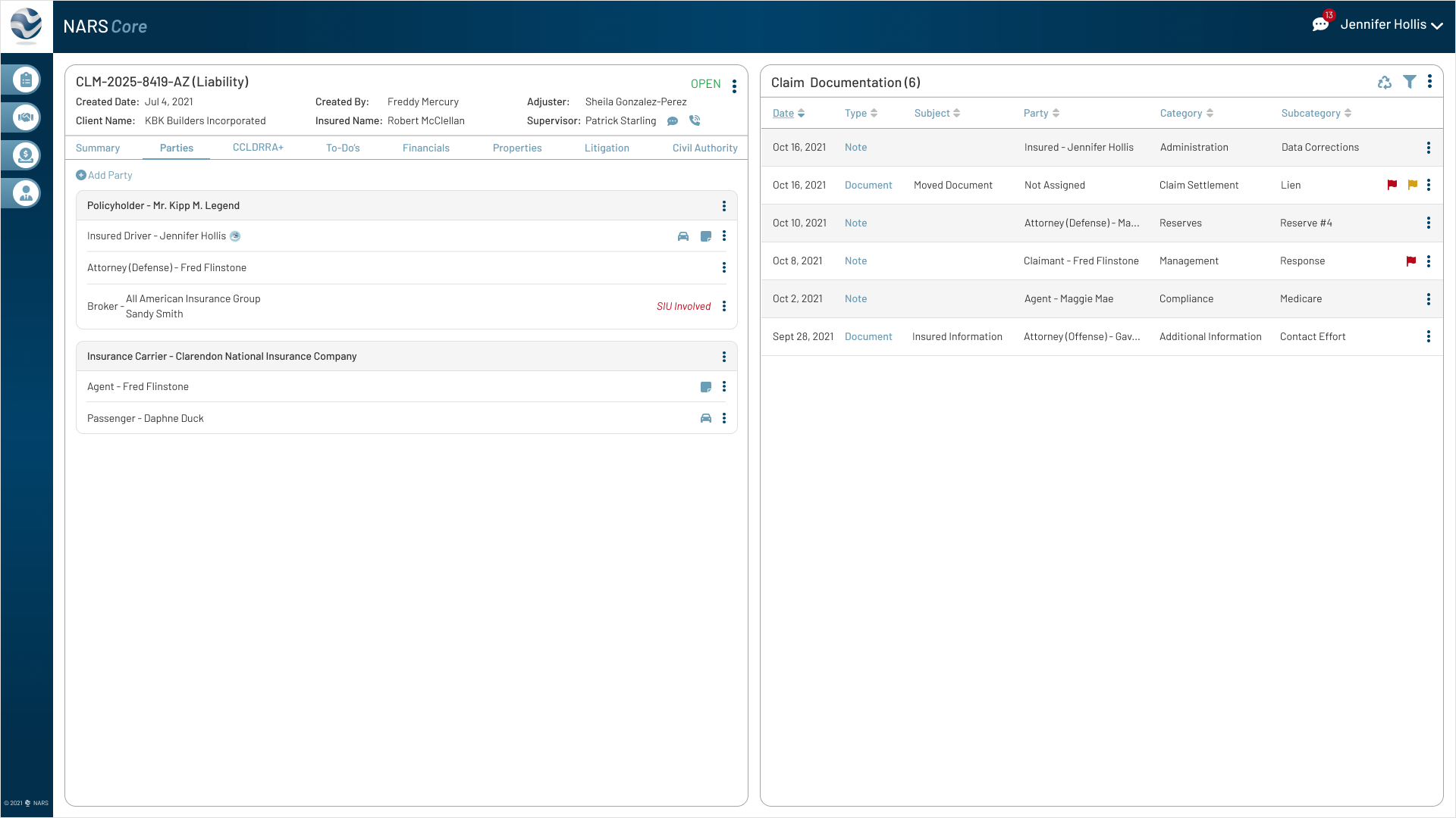 High-fidelity mock of Documents view with integrated notes